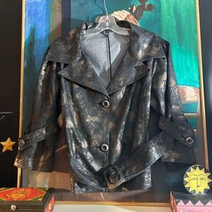 CARTISE Metallic Black & Bronze Stylish Coat with Belt